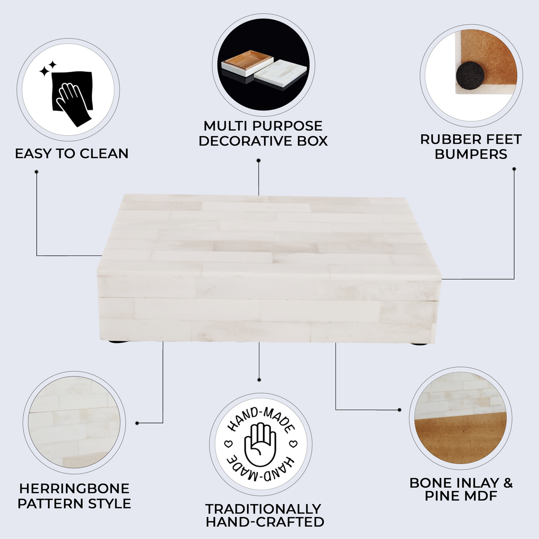 Plain Decorative Storage Box, Bone Inlay in 8 Sizes, White
